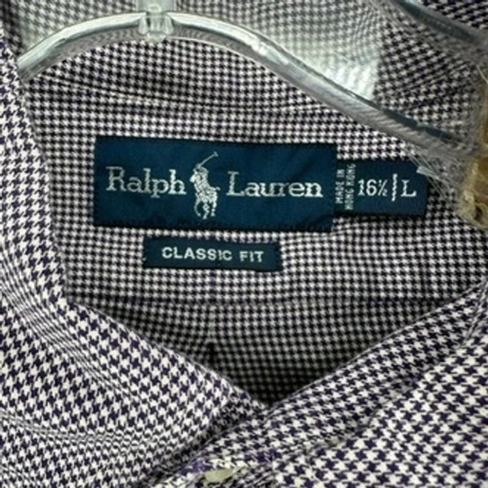 Ralph Lauren 16.5 L Mens Long Sleeve Button Down Shirt Purple Check‎ Classic Fit